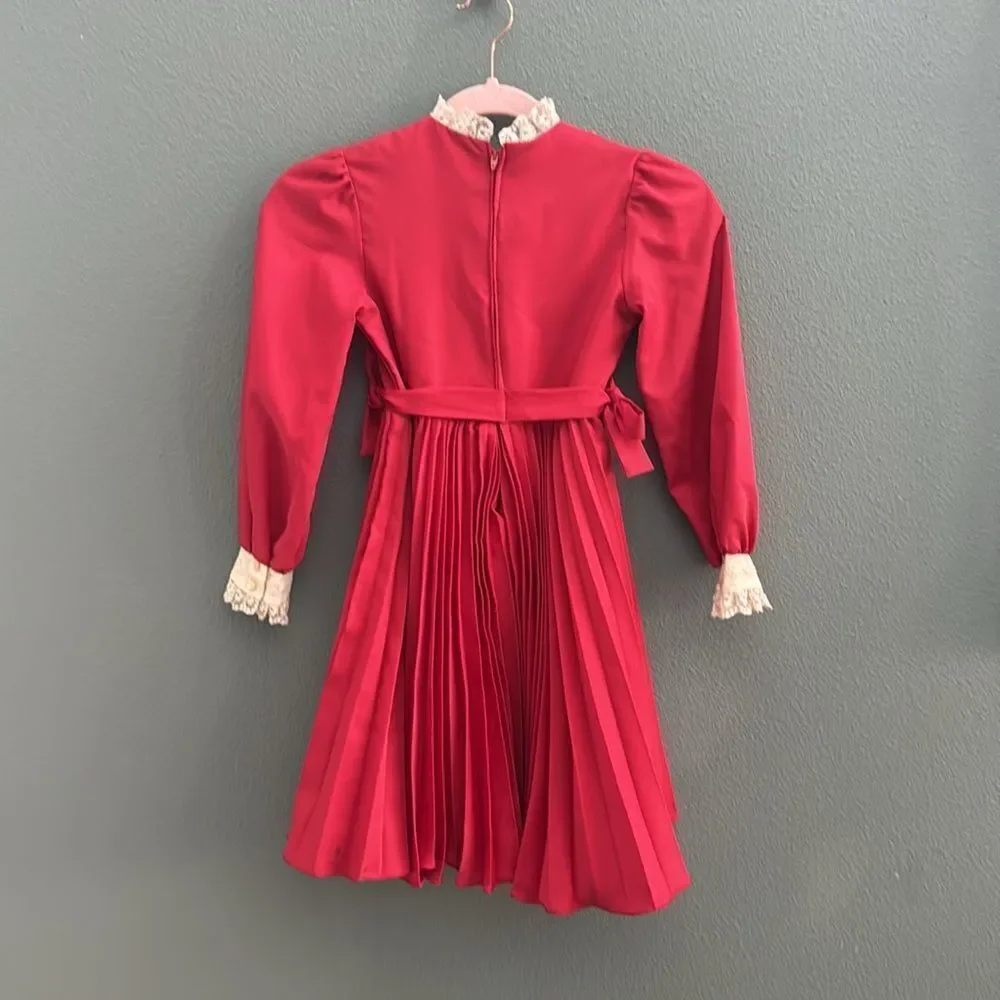 Vintage Dorissa of Miami Girls Holiday Dress Pleated Bow Detail Sz 7